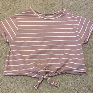 Pink and white stripped crop tee